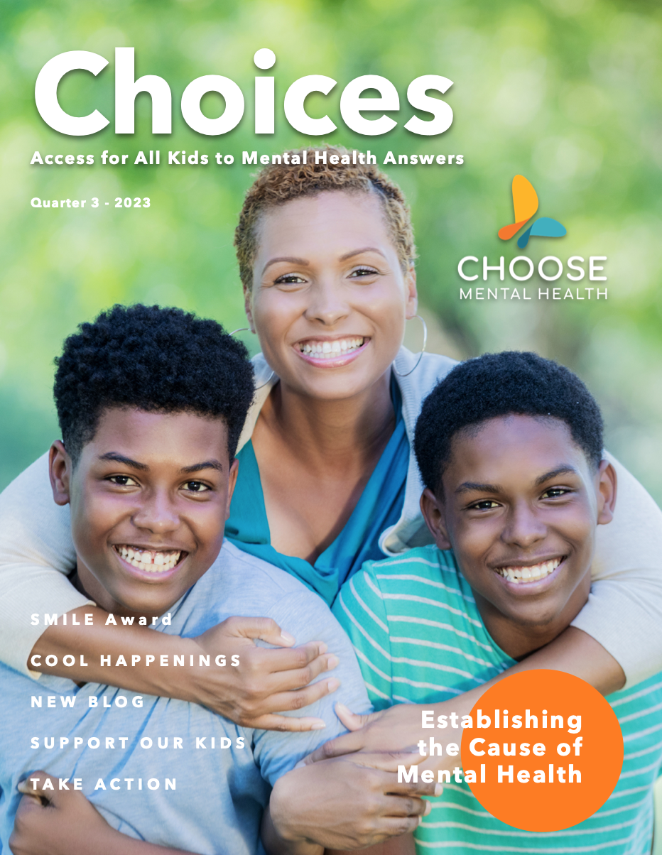 Black family with mother and two sons smiling for good mental health reasons